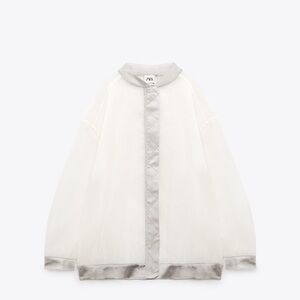 Zara Women's White Organza and Silver Bomber Jacket
